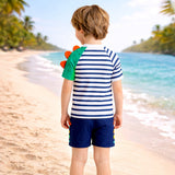 LSB 2 Pcs 3D Crocodile T-shirt & Shorts Set, Kids Swimwear with matching Swim Cap, plus Free Wash Bag & Free Swim Detergent