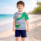 LSB 2 Pcs 3D Crocodile T-shirt & Shorts Set, Kids Swimwear with matching Swim Cap, plus Free Wash Bag & Free Swim Detergent
