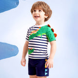 LSB 2 Pcs 3D Crocodile T-shirt & Shorts Set, Kids Swimwear with matching Swim Cap, plus Free Wash Bag & Free Swim Detergent
