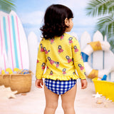 LSB 2 Pcs Yellow Peplum Top & Checkerd Bottom, Toddlers & Kids Swimwear with matching Swim Cap, plus Free Wash Bag & Free Swim Detergent