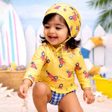 LSB 2 Pcs Yellow Peplum Top & Checkerd Bottom, Toddlers & Kids Swimwear with matching Swim Cap, plus Free Wash Bag & Free Swim Detergent