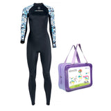 LSB Full-Length Black & Blue Tropical Leaf Printed Teens and Adults Swimwear in UPF 50+ with Free Washbag