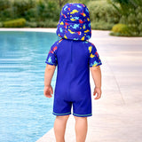 LSB Blue Red Dino, Toddlers & Kids Swimwear with long Cap Free Wash Bag & Free Swim Detergent
