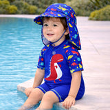 LSB Blue Red Dino, Toddlers & Kids Swimwear with long Cap Free Wash Bag & Free Swim Detergent