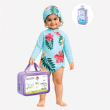 LSB Blue Tropical Bloom, Toddlers & Kids Swimwear with matching Swim Cap, plus Free Wash Bag & Free Swim Detergent
