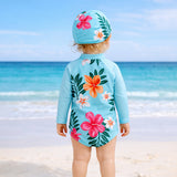 LSB Blue Tropical Bloom, Toddlers & Kids Swimwear with matching Swim Cap, plus Free Wash Bag & Free Swim Detergent