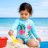 LSB Blue Tropical Bloom, Toddlers & Kids Swimwear with matching Swim Cap, plus Free Wash Bag & Free Swim Detergent