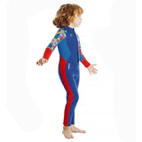 LSB Dive Full Length, Cobalt & Red Stamp Printed Full Length 2.5mm Neoprene Kids Swimsuit with Free Washbag