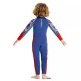 LSB Dive Full Length, Cobalt & Red Stamp Printed Full Length 2.5mm Neoprene Kids Swimsuit with Free Washbag