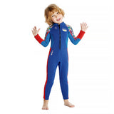LSB Dive Full Length, Cobalt & Red Stamp Printed Full Length 2.5mm Neoprene Kids Swimsuit with Free Washbag
