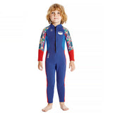 LSB Dive Full Length, Cobalt & Red Stamp Printed Full Length 2.5mm Neoprene Kids Swimsuit with Free Washbag