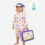 LSB White Dotted Dino World, Toddlers & Kids Swimwear with long Cap Free Wash Bag & Free Swim Detergent