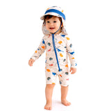 LSB White Dotted Dino World, Toddlers & Kids Swimwear with long Cap Free Wash Bag & Free Swim Detergent