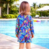 LSB Florescent pink blue Leaves Tropical, Kids Swimwear with Free Wash Bag & Free Swim Detergent
