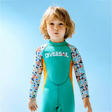 LSB Dive Green Nautical Printed Full Length 2.5mm Neoprene Kids Swimsuit with Free Washbag