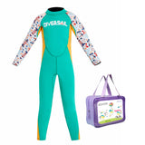 LSB Dive Green Nautical Printed Full Length 2.5mm Neoprene Kids Swimsuit with Free Washbag