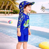 LSB Green Blue Dino Splash, Toddlers & Kids Swimwear with long Cap Free Wash Bag & Free Swim Detergent
