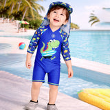 LSB Green Blue Dino Splash, Toddlers & Kids Swimwear with long Cap Free Wash Bag & Free Swim Detergent