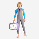 LSB Dive Grey, Blue & Red, Full Length 2.5 mm Neoprene Kids Swimsuit with Free Washbag