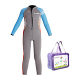 LSB Dive Grey, Blue & Red, Full Length 2.5 mm Neoprene Kids Swimsuit with Free Washbag