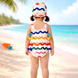 LSB Multi Bows & Waves , Toddlers & Kids Swimwear with matching Swim Cap, plus Free Wash Bag & Free Swim Detergent