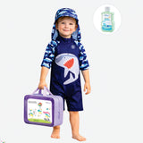 LSB Navy Shark, Toddlers & Kids Swimwear with long Cap Free Wash Bag & Free Swim Detergent