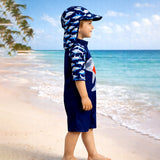 LSB Navy Shark, Toddlers & Kids Swimwear with long Cap Free Wash Bag & Free Swim Detergent