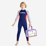 LSB Dive Navy Nautical Printed Full Length 2.5mm Neoprene Kids Swimsuit with Free Washbag