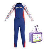 LSB Dive Navy Nautical Printed Full Length 2.5mm Neoprene Kids Swimsuit with Free Washbag