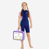 LSB Dive Navy, Purple & Teal Side Panel Knee Length 2.5 mm Neoprene Kids Swimsuit with Free Washbag