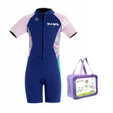 LSB Dive Navy, Purple & Teal Side Panel Knee Length 2.5 mm Neoprene Kids Swimsuit with Free Washbag
