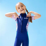 LSB Dive Navy, Purple & Teal Side Panel Knee Length 2.5 mm Neoprene Kids Swimsuit with Free Washbag