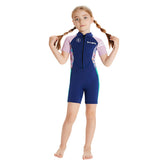 LSB Dive Navy, Purple & Teal Side Panel Knee Length 2.5 mm Neoprene Kids Swimsuit with Free Washbag