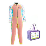 LSB Dive Peach Flamingo & Tropical Printed Full Length 2mm Neoprene Kids Swimsuit with Free Washbag