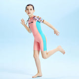 LSB Pink Multi-Color Toy Play Printed, Half Sleeves, Knee Length Kids Swimwear in Upf 50+ Fabric with Swim Cap & Free Washbag