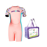 LSB Pink Multi-Color Toy Play Printed, Half Sleeves, Knee Length Kids Swimwear in Upf 50+ Fabric with Swim Cap & Free Washbag