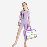 LSB Dive Purple Strawberry Printed Knee Length 2.5mm Neoprene Kids Swimsuit with Free Washbag