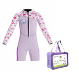 LSB Dive Purple Strawberry Printed Knee Length 2.5mm Neoprene Kids Swimsuit with Free Washbag