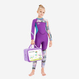 LSB Dive Purple & Teal Geometric Printed Full Length 2.5mm Neoprene Kids Swimsuit with Free Washbag