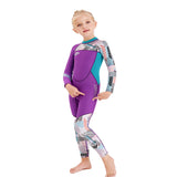 LSB Dive Purple & Teal Geometric Printed Full Length 2.5mm Neoprene Kids Swimsuit with Free Washbag