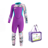 LSB Dive Purple & Teal Geometric Printed Full Length 2.5mm Neoprene Kids Swimsuit with Free Washbag