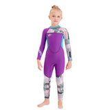 LSB Dive Purple & Teal Geometric Printed Full Length 2.5mm Neoprene Kids Swimsuit with Free Washbag