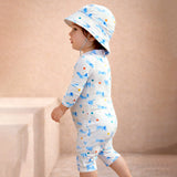 LSB White & Blue Dog, Toddlers & Kids Swimwear with matching Hat, Free Wash Bag & Free Swim Detergent