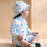 LSB White & Blue Dog, Toddlers & Kids Swimwear with matching Hat, Free Wash Bag & Free Swim Detergent