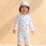LSB White & Blue Dog, Toddlers & Kids Swimwear with matching Hat, Free Wash Bag & Free Swim Detergent