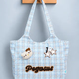 LSB Blue Checks Pegasus stylish & casual Tote Bag for Teens & Adults