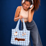 LSB Blue Checks Pegasus stylish & casual Tote Bag for Teens & Adults