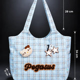 LSB Blue Checks Pegasus stylish & casual Tote Bag for Teens & Adults