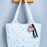 LSB Blue Stars Print stylish & casual Tote Bag with Monkey Keychain for Teens & Adults