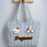 LSB Blue & White Striped Pegasus stylish & casual Tote Bag for Teens & Adults